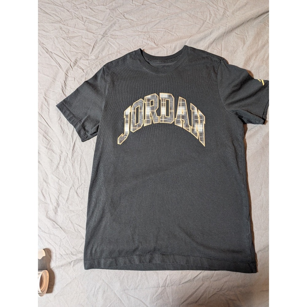 Nike Air Jordan T-Shirt Mens Large Black & Gold Plaid Graphic DV1433-011